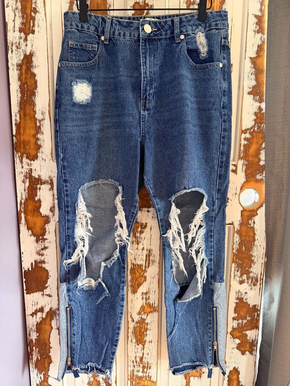 Cotton On 91 High 90s Distressed Jeans with Zip Hem Y2K Grunge Rock Edgy Street